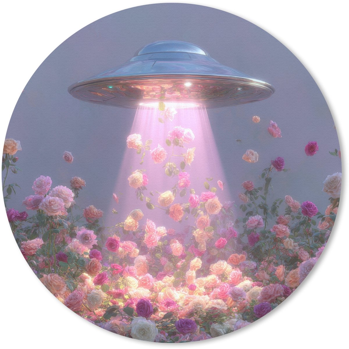 Muismat rond 50x50 cm - Mousepad Ufo - Rozen - Pastelkleuren - Ronde muismatten