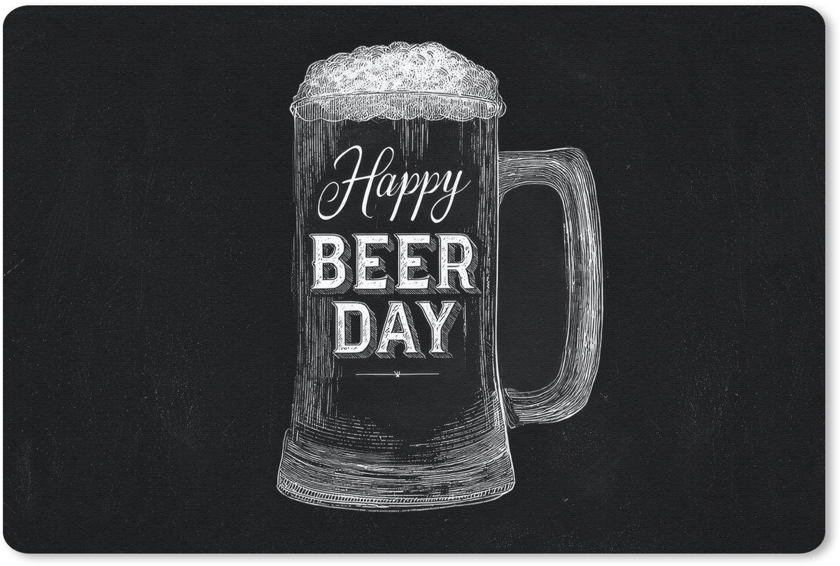Muismat 27x18 cm - Mousepad Bierpul - Witte krijtletters - Happy beer day - Muismatten