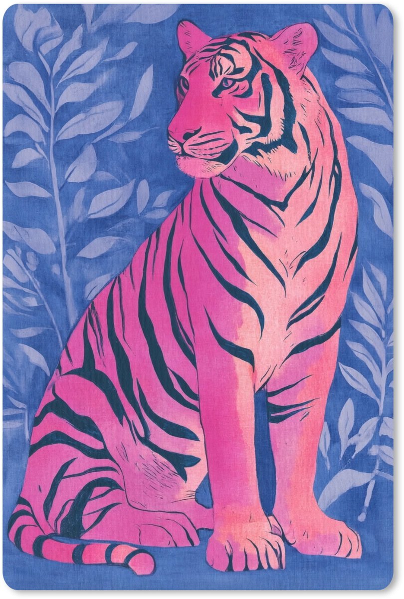 Muismat 18x27 cm - Mousepad Tijger - Roze - Bladeren - Jungle - Muismatten