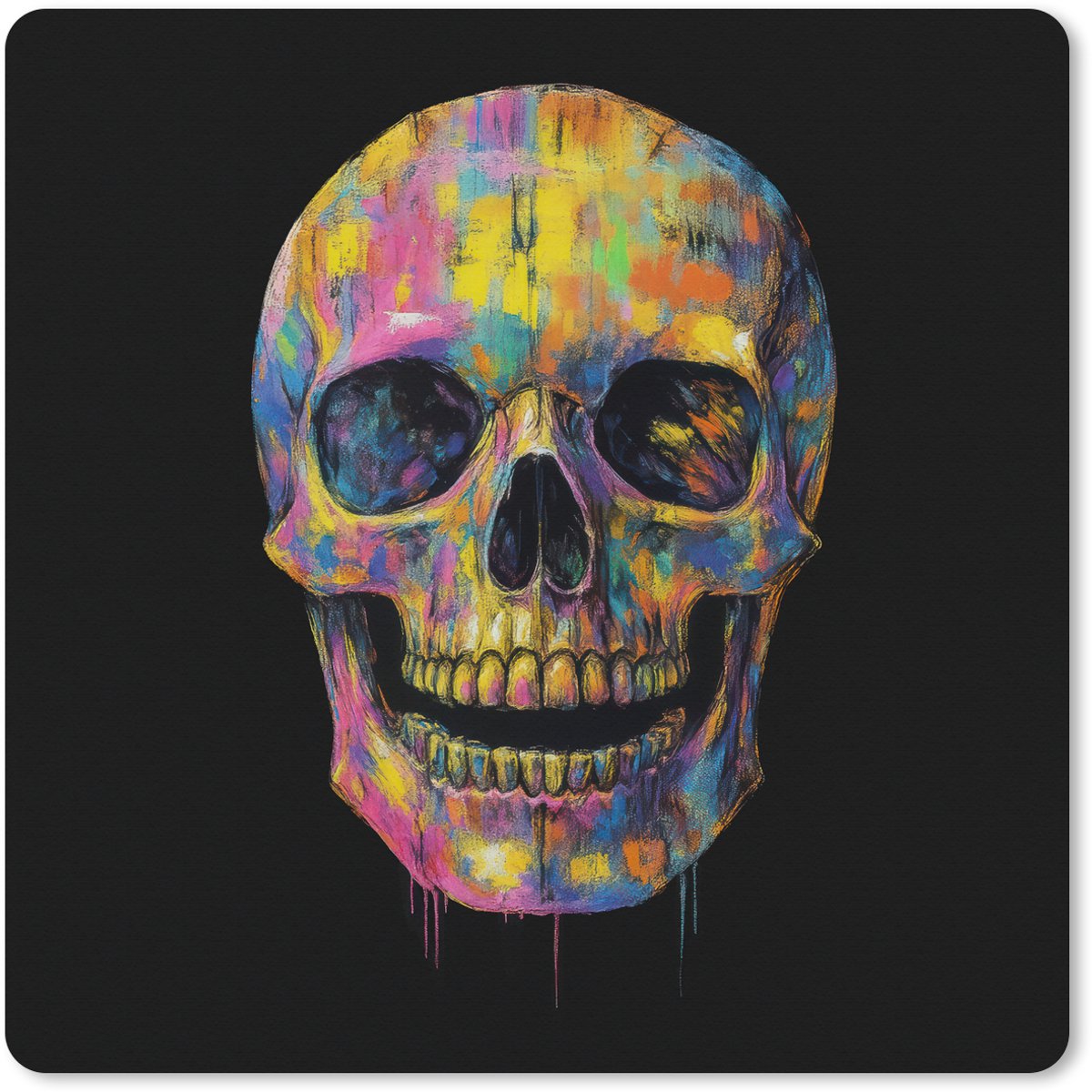 Muismat XXL 40x40 cm - Bureau onderlegger - Bureau mat Penseelstreken - Schedel - Kleurrijk - Abstract - Bureaumat - Gaming mousepad xl - Bureaulegger groot - Computer deskmat