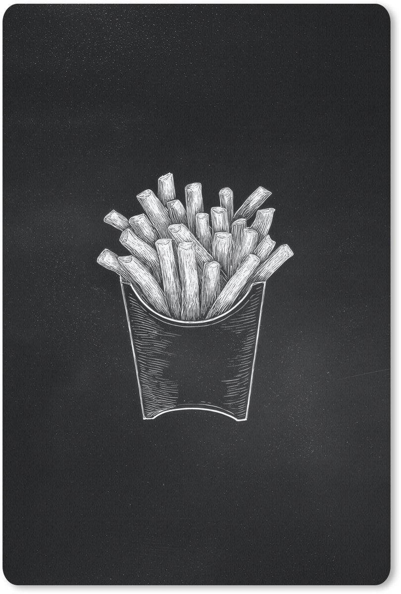 Muismat 18x27 cm - Mousepad Friet - Witte krijttekening - Zwart - Muismatten