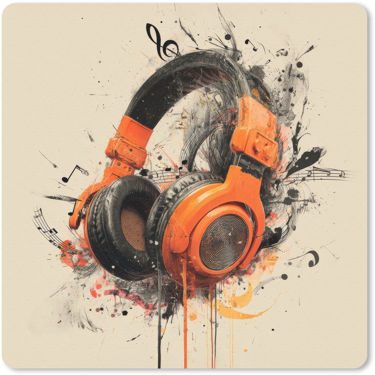 Muismat 20x20 cm - Mousepad Koptelefoon - Oranje - Explosief - Muismatten