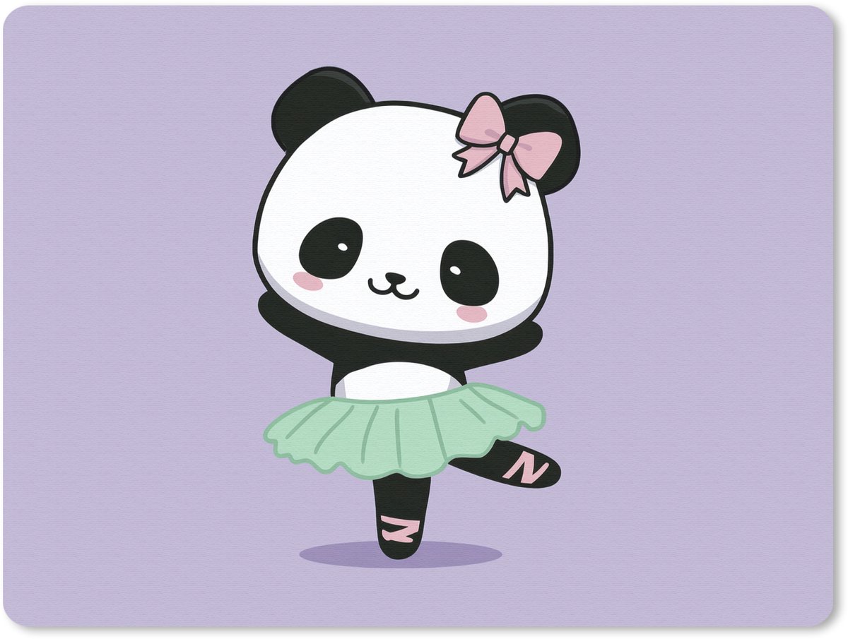 Muismat 23x19 cm - Mousepad Panda - Paars - Sierlijk - Kawaii - Muismatten