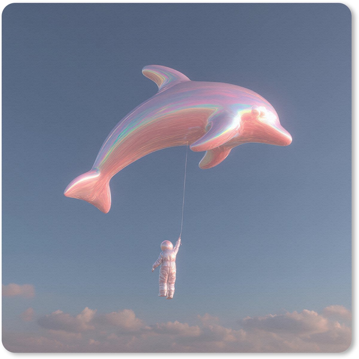 Muismat 20x20 cm - Mousepad Dolfijn - Roze - Astronaut - Muismatten