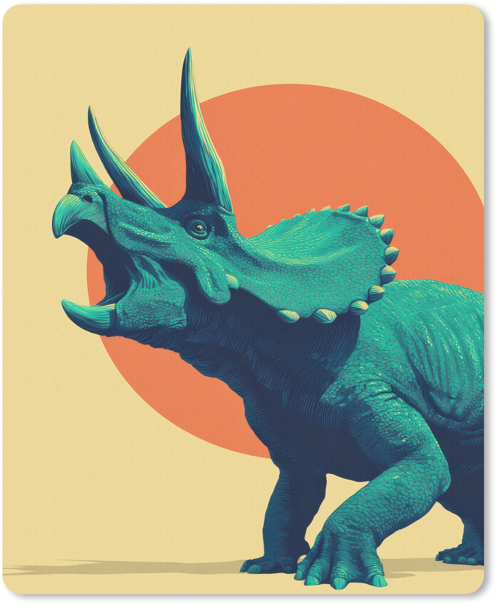Muismat 19x23 cm - Mousepad Triceratops - Cirkel - Oranje - Hoorns - Muismatten