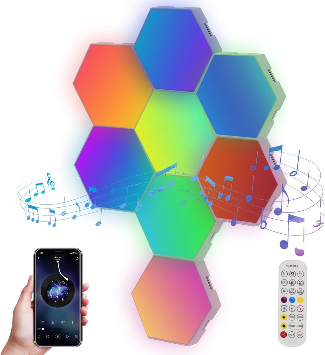 Zeshoekige RGB LED Wandlamp - 8 Stuks Smart Panelen voor Gaming en Decoratie