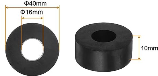Rubber Washers Rubber Spacers 40mm AD 16mm ID 10mm Thick Neoprene Round Vibration Damper Pads Isolator Bushings Spacer Sleeves for Cars Boat Accessories Black — afbeelding 5