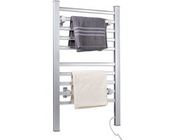 Elektrische Handdoekradiator - Warm en Droog Handdoeken en Kleding in Badkamer - Wand- of Vrijstaand Droogrek - 10 Droogstangen - IP22 Drupdicht