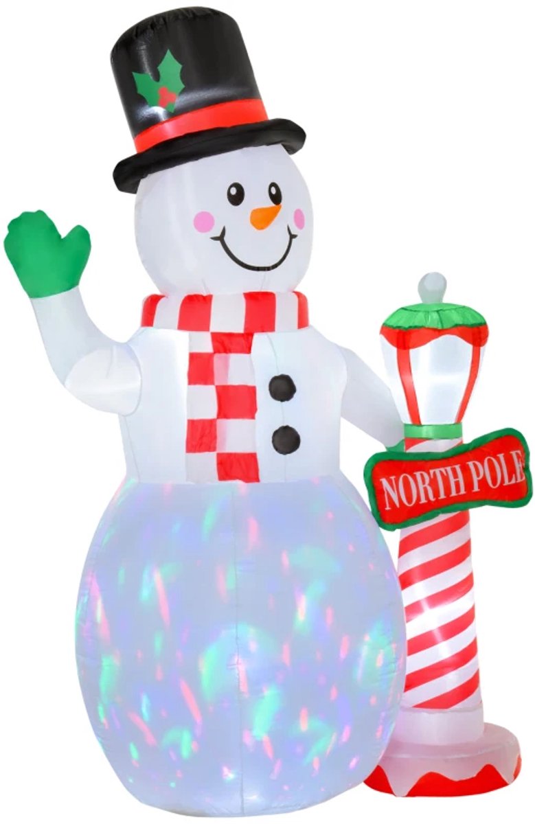 2,4 m Opblaasbare Sneeuwman - Sneeuwpop Kerstversiering - met LED Verlichting en Blazer - Kerstdecoratie - Vakantiedecoratie - Kerst - Kerstman - Wit - 164x103x240 cm