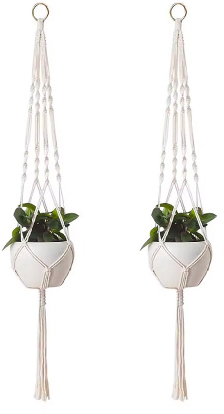 Scoby - Plantenhanger - Macramé houder - Bloempot hanger - Bohemian Decor - Wanddecoratie - Wit