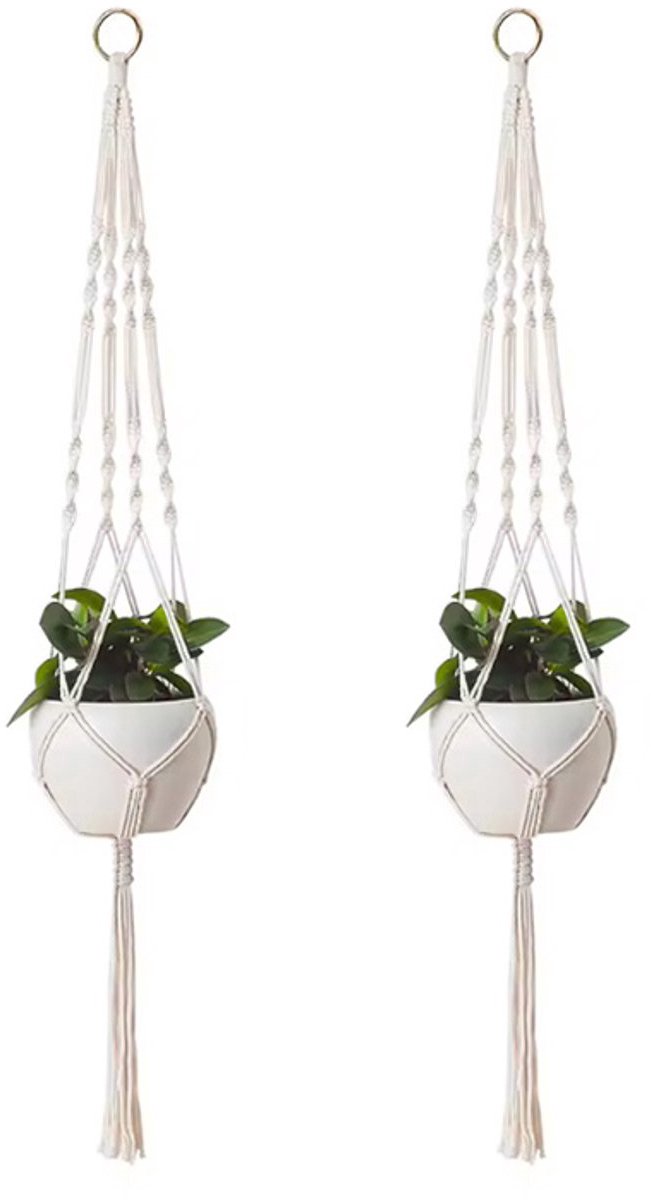 Scoby - Plantenhanger - Macramé houder - Bloempot hanger - Bohemian Decor - Wanddecoratie - Wit