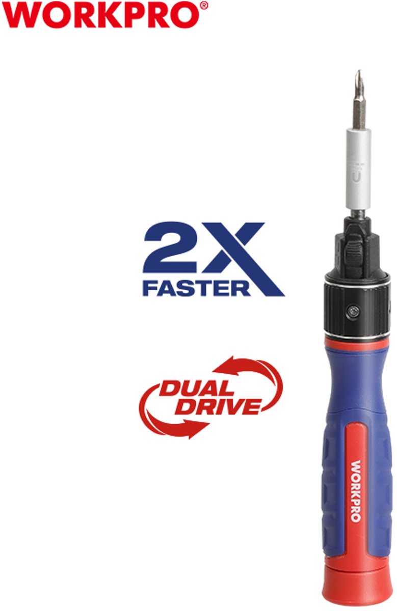 WORKPRO WP221070 Precisieschroevendraaierset – 9-in-1 – DOUBLE DRIVE Ratel – CR-V – Compact & Professioneel