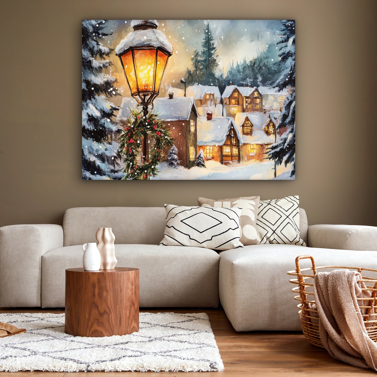 Canvas schilderij 160x120 cm - Wanddecoratie Kerstdorp - Huizen - Sneeuw - Kerst - Muurdecoratie woonkamer - Slaapkamer decoratie - Kamer accessoires - Schilderijen op canvas - Kerstdecoratie voor binnen - Kerstversiering - Kerstmis versiering – foto 6