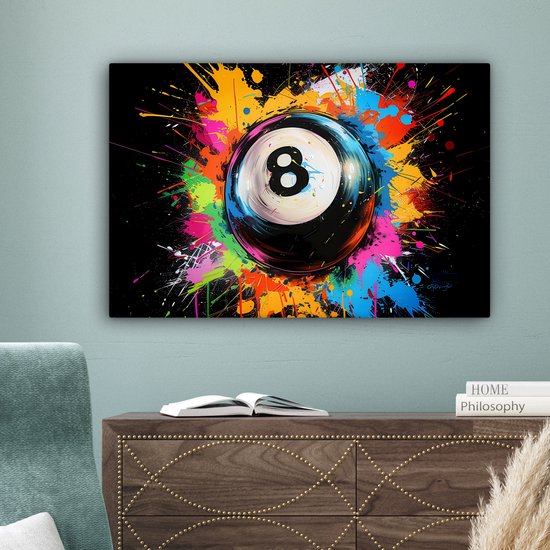 Peinture sur toile 90x60 cm - Décoration murale Graffiti - Sport - Boule de Pool - Billard - Décoration murale murale salon - Décoration chambre - Accessoires de chambre - Peintures