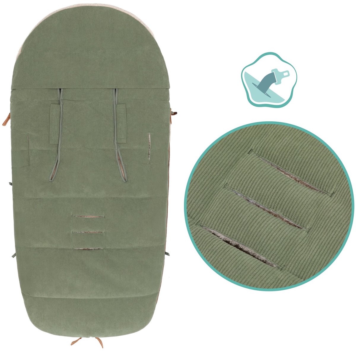 Winter voetenzak kinderwagen en buggy Teddy - Thermo - Waterafstotend - Ritssluiting - Corduroy - Groen - Fillikid – foto 3