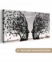 Canvas schilderij 100x50 cm - Wanddecoratie Bomen - Gezicht - Bladeren - Moderne kunst - Muurdecoratie woonkamer - Kamer decoratie modern - Abstracte schilderijen