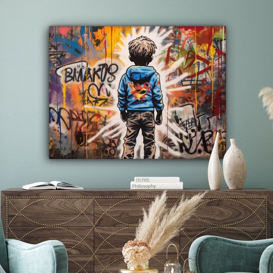 Tableau toile 120x90 cm - Décoration murale Graffiti - Garçon - Couleurs - Street Art - Décoration murale murale salon - Décoration chambre - Accessoires de chambre - Peintures