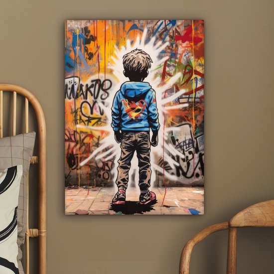 Peinture sur toile 60x80 cm - Décoration murale Graffiti - Garçon - Couleurs - Street Art - Décoration murale murale salon - Décoration chambre - Accessoires de chambre - Peintures