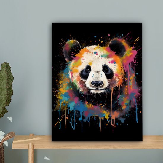 Tableau toile Panda - Graffiti - Animaux - Zwart - Couleurs - 30x40 cm - Décoration murale