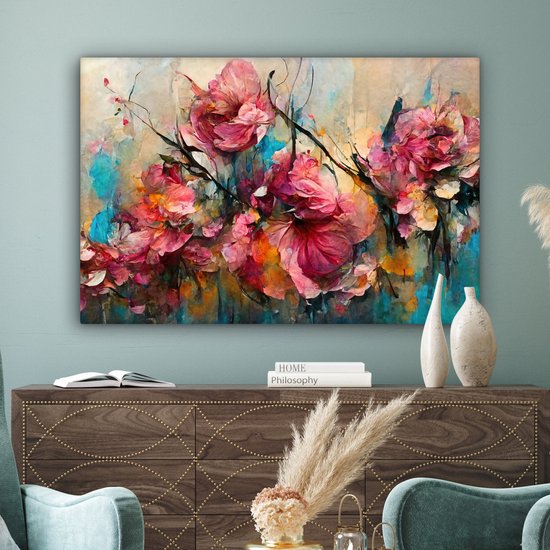 Tableau toile fleurs - Art - Rose - Toile canvas - Peintures sur toile - Décoration salon - Chambre - 140x90 cm - Décoration murale - Photo sur toile - Décoration murale - Décoration chambre