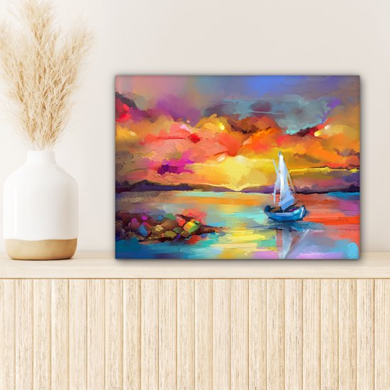 Toile - Huile - Peinture - Bateau - Nuages ​​- Couleurs - 40x30 cm - Intérieur - Peintures sur toile