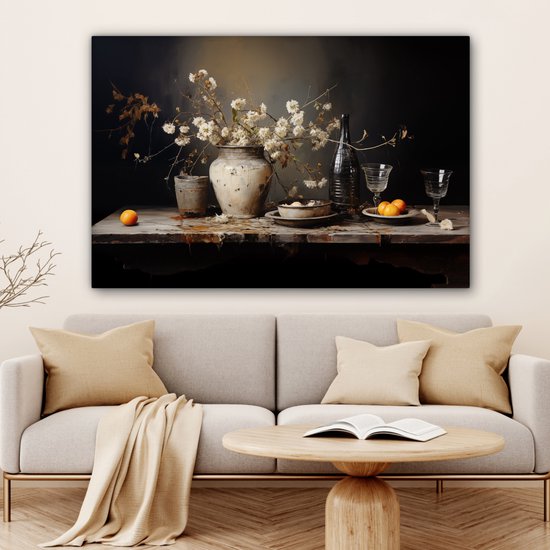 Canvas schilderij 120x80 cm - Stilleven met bloemen - Kamer decoratie accessoires - Schilderijen woonkamer - Wanddecoratie slaapkamer - Muurdecoratie keuken - Wanddoek interieur binnen - Woondecoratie huis - Bloemen schilderij