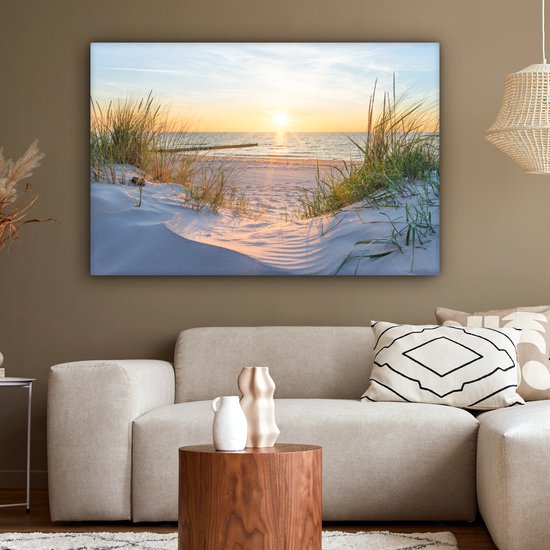 Canvas schilderij - Duinen en wadden zee 120x80 - Kamer decoratie accessoires strand en zee - Beach schilderijen woonkamer - Wanddecoratie slaapkamer - Muurdecoratie keuken - Wanddoek interieur binnen - Woondecoratie huis - Woonaccessoires