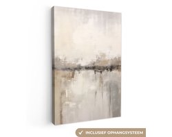 Canvas schilderij 80x120 cm - Wanddecoratie Moderne kunst - Abstract - Beige - Muurdecoratie woonkamer - Kamer decoratie modern - Abstracte schilderijen