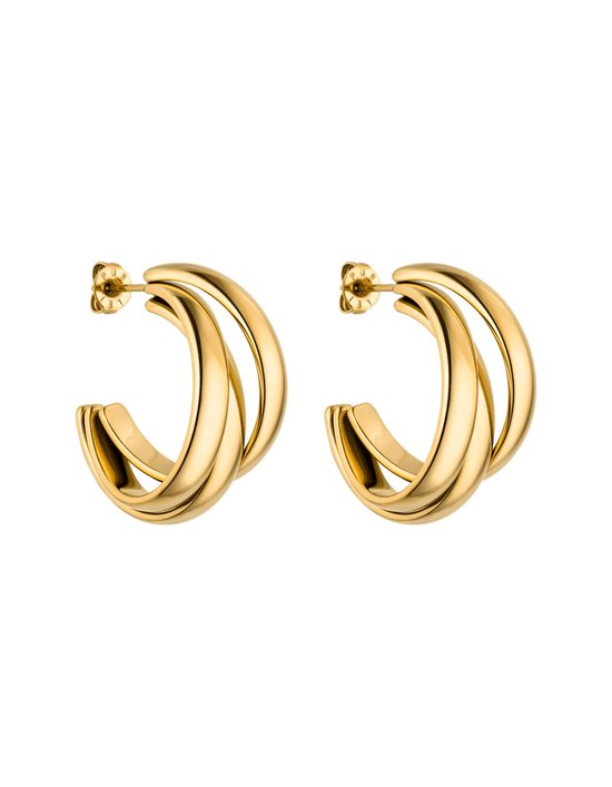 Gouden dubbele oorringen ovaal 3 mm breed - Hoogte 24.5 mm | Mostert Gouden dubbele oorringen ovaal 3 mm breed - Hoogte 24.5 mm | Mostert