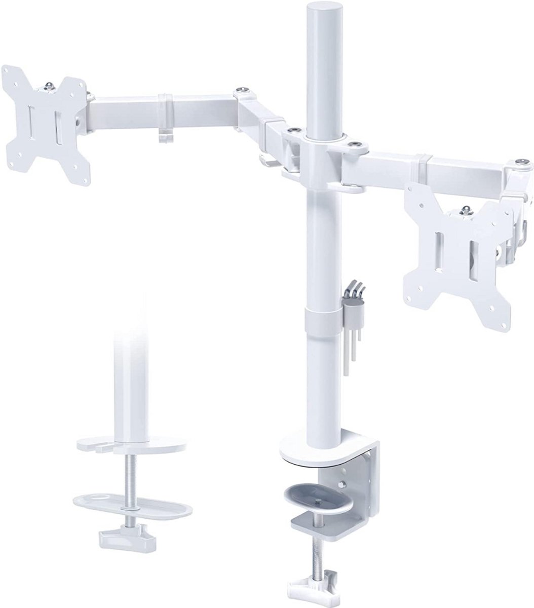Monitor Arm 2 Schermen - Standaard - Verhoger - Wit