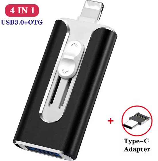 Lordani 4-in-1 256 GB Snelle USB Flash Drive | Perfecte Opslag voor Foto's, Video's, en Bestanden | Geschikt voor iPhone, Externe Gegevens opslag, Plug-and-Play, Draagbare USB Stick