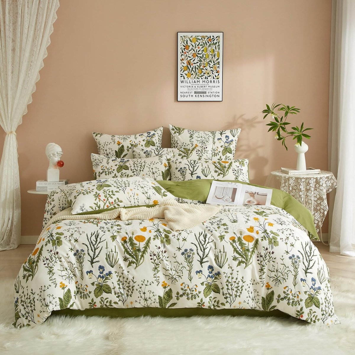 Ibenzoa Elegante bloemen beddengoedset van katoen met ritssluiting en kussensloop