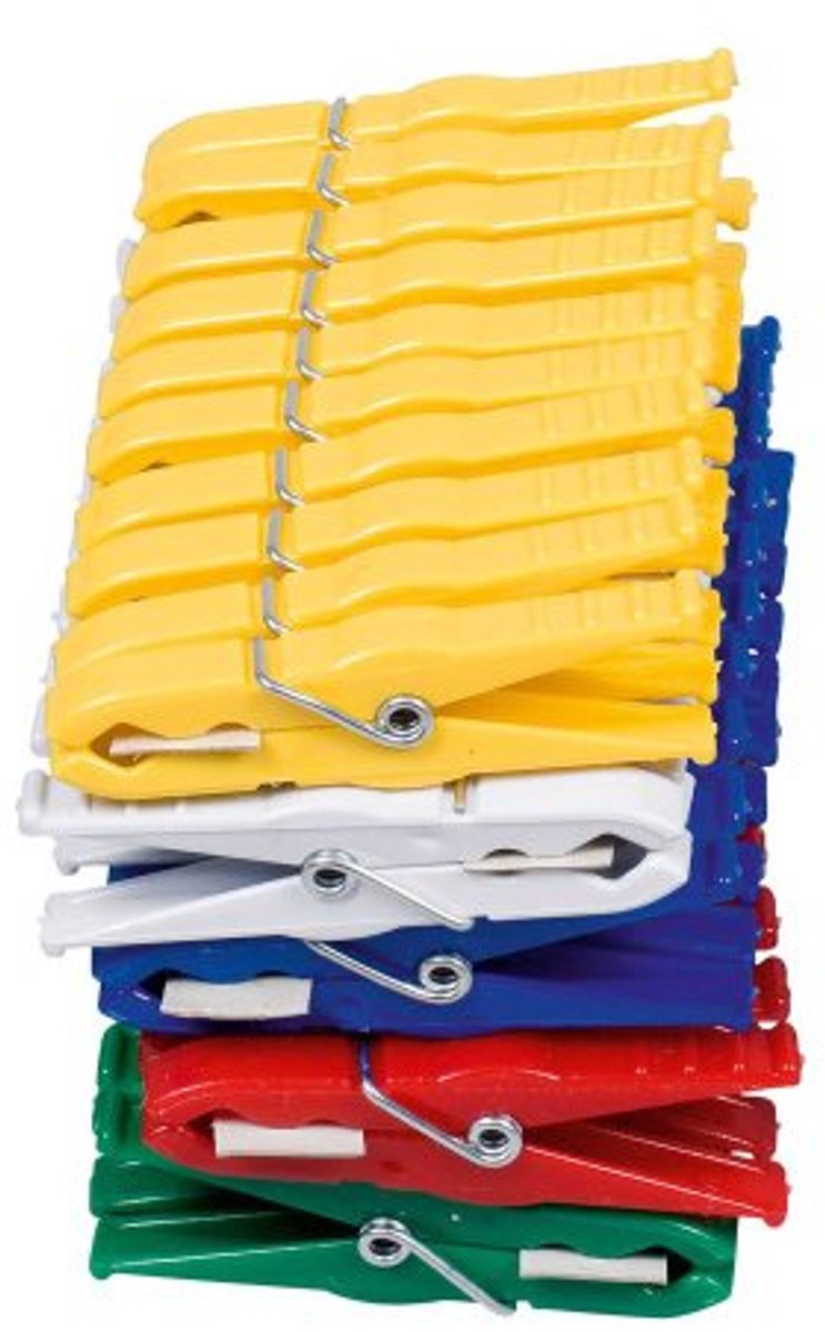 Set van 50 Kleurrijke Luran-wasknijpers - Geel, Wit, Blauw, Rood, Groen