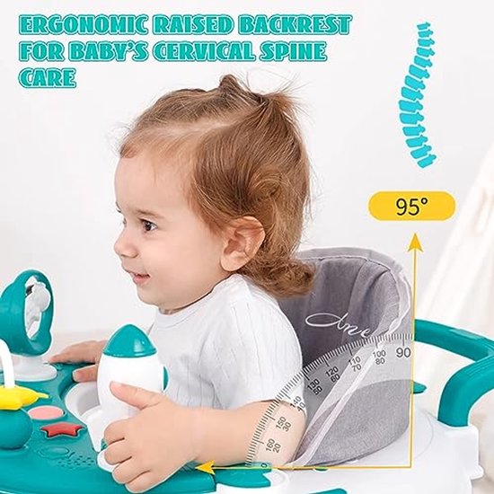 3-in-1 Babywalker met Verstelbare Hoogte en Inklapbaar Design - Rolveilige Loopwagen met 360° Wielen, Eetdienblad en Speelcentrum voor Baby's vanaf 6 maanden - Blauw van Luvion — afbeelding 2