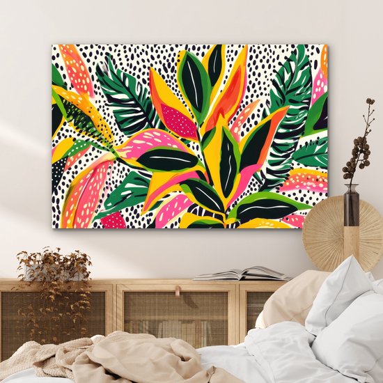 Aluminium schilderij 120x80 cm - Wanddecoratie metaal - Tropisch - Bladeren - Zwart - wit - Metalen muurdecoratie woonkamer - Decoratie industrieel - Foto op dibond - Industriële accessoires slaapkamer