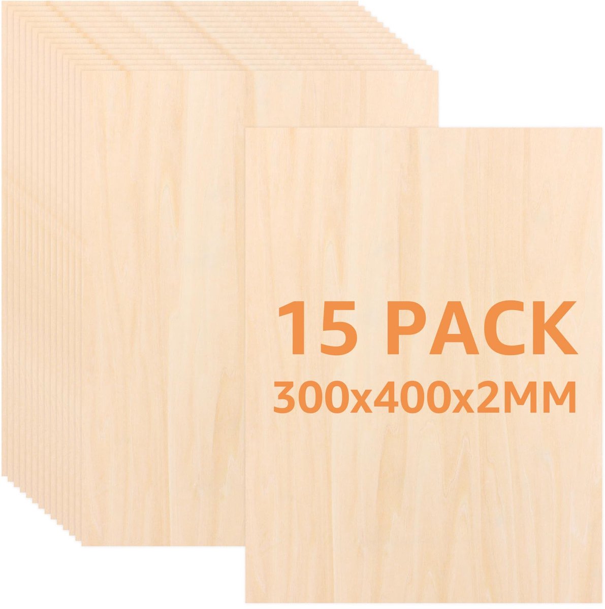 Verpakking van 15 multiplexpanelen, 2 mm, 300 x 400 mm, multiplexplaten voor ambachten, lindehoutpanelen, houten panelen voor ambachten, multiplex voor doe-het-zelf houtbewerking, figuurzaag,