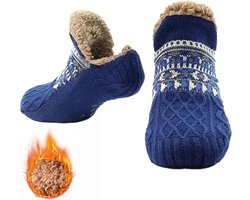 Pluche pantoffels voor mannen en vrouwen, pluche gevoerde nieuwe sokken, warme en antislip wintersokken, pluche thermische sokken,Blauw,L