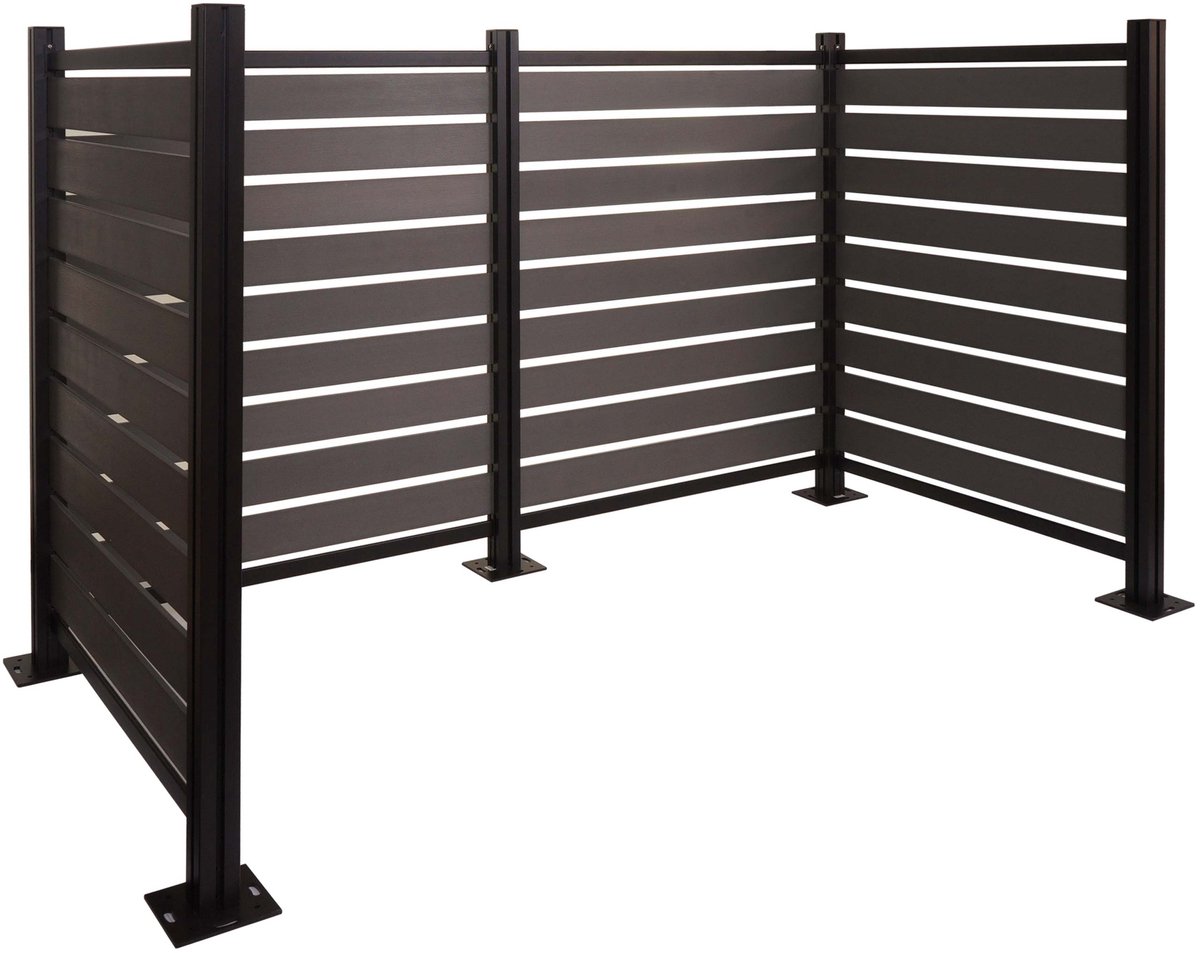 Aluminium afvalemmerhek MCW-K57, afvalemmerbekleding, houtlook uitschuifbaar 130x206x110cm ~ grijs