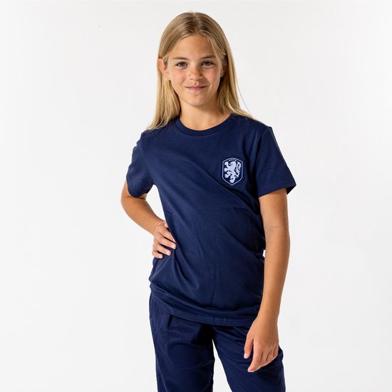 T-shirt Logo Équipe Néerlandaise Enfants - Taille 116 - Marine - Garçons & Filles - KNVB - Vêtements de Supporters - Football - Merchandising Officiel - Bleu Foncé