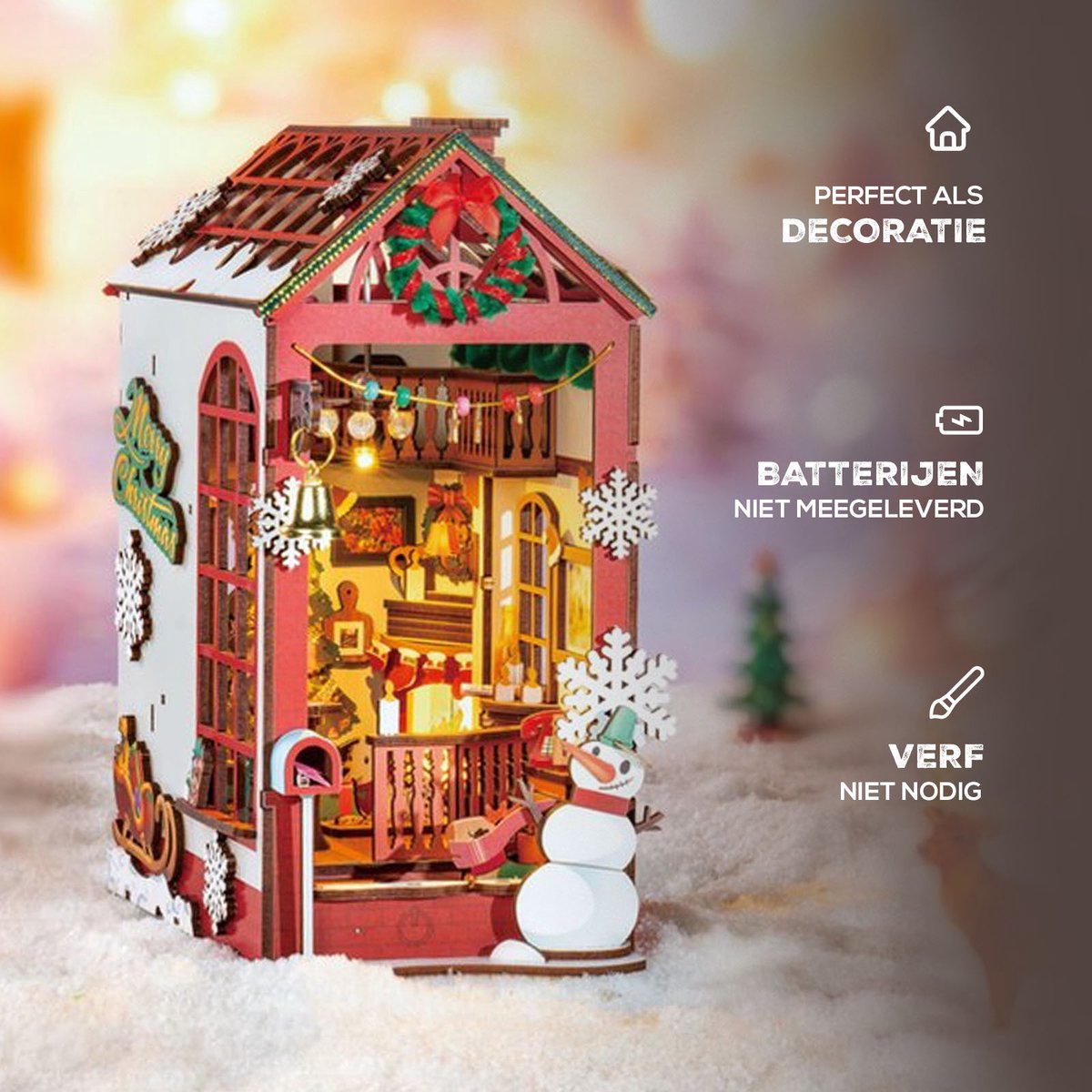 Robotime Book Nook Christmas Indoor Scene - Kerst knutsel bouwpakket — afbeelding 5