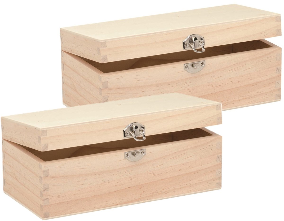 Glorex schatkistje - 2x - hout - met sluiting - 23 x 11 x 9 cm - Sieraden - sleutels - kleine opbergkistjes
