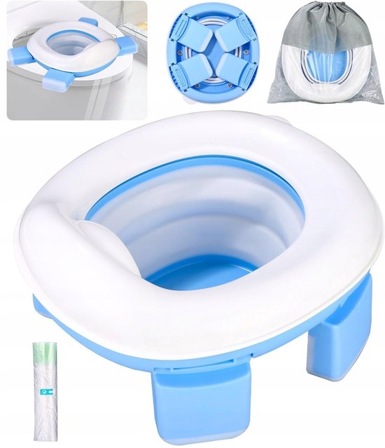 Potty - Pot de voyage pliable 3 en 1 - Blauw - Apprentissage de la propreté - Matériau PP sûr - Avec sac de rangement - Pour la maison et l'extérieur