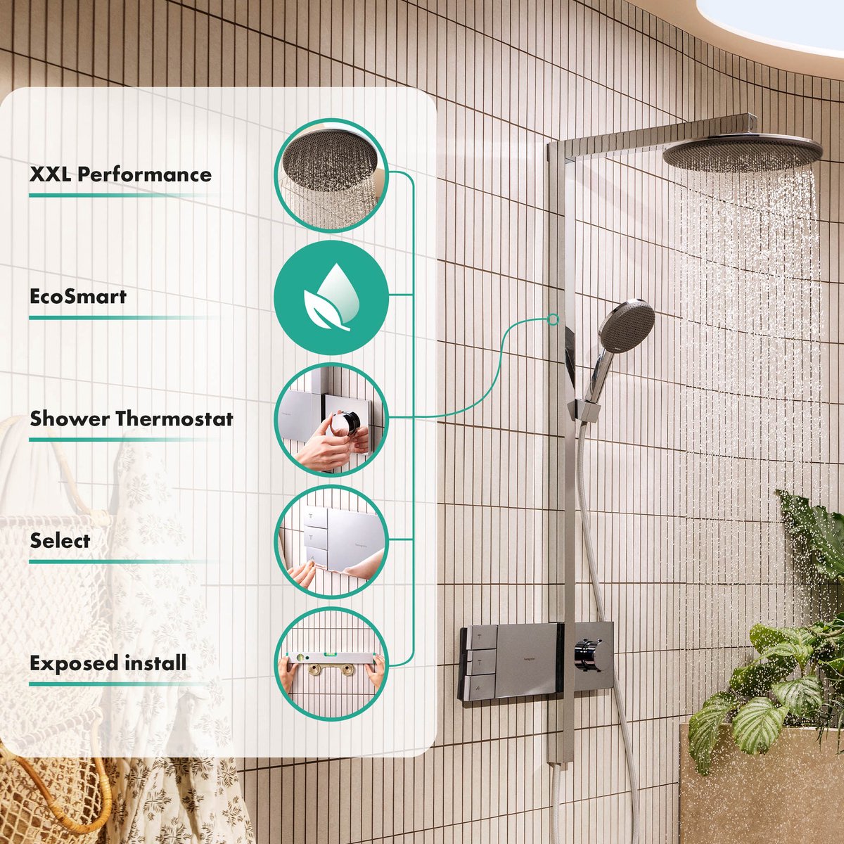 Hansgrohe Raindance alive S - showerpipe - 300 - 2jet - ecosmart - thermostaat - hoogglans chroom