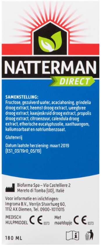 Natterman Direct Voor Alle Hoest Hoestsiroop - Voor droge en vastzittende hoest - Met calendula extract - Vanaf 18 jaar - Hoestdrank - Medisch hulpmiddel - 180 ml