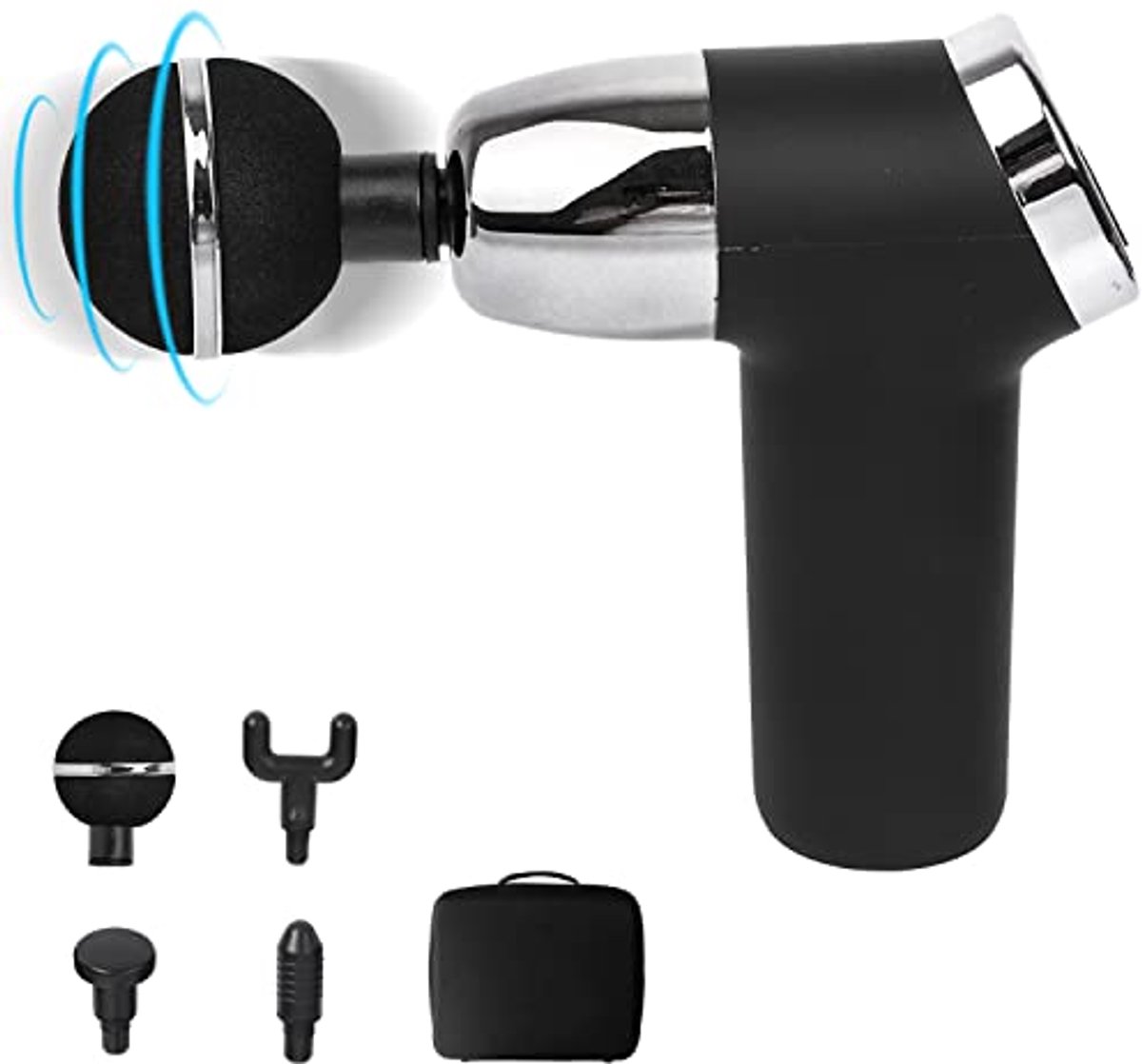 Massagepistool met USB-oplaadfunctie en 4 massagekoppen voor diepe weefselmassage
