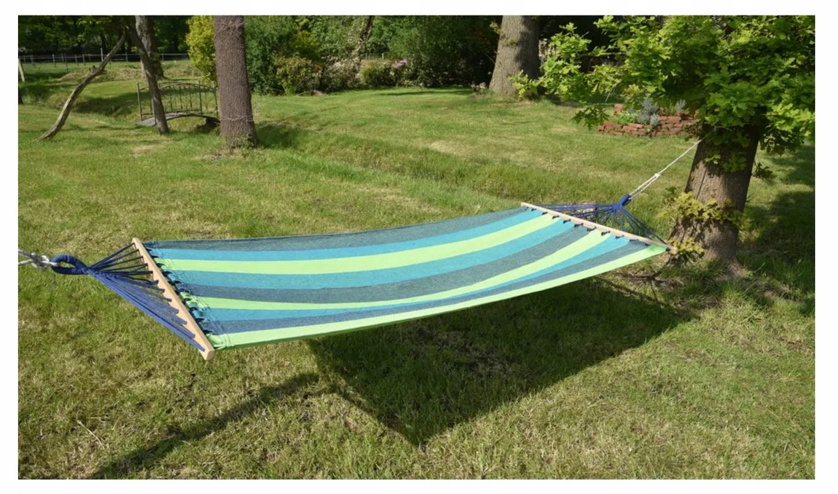 Hawaii Hamak Blauw-Groen 260x100cm - Comfortabel en weerbestendig