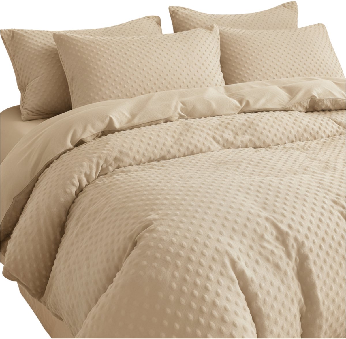 Polar Beddengoed Set 200x220 cm - Zacht Pluche met Stippen - Beige