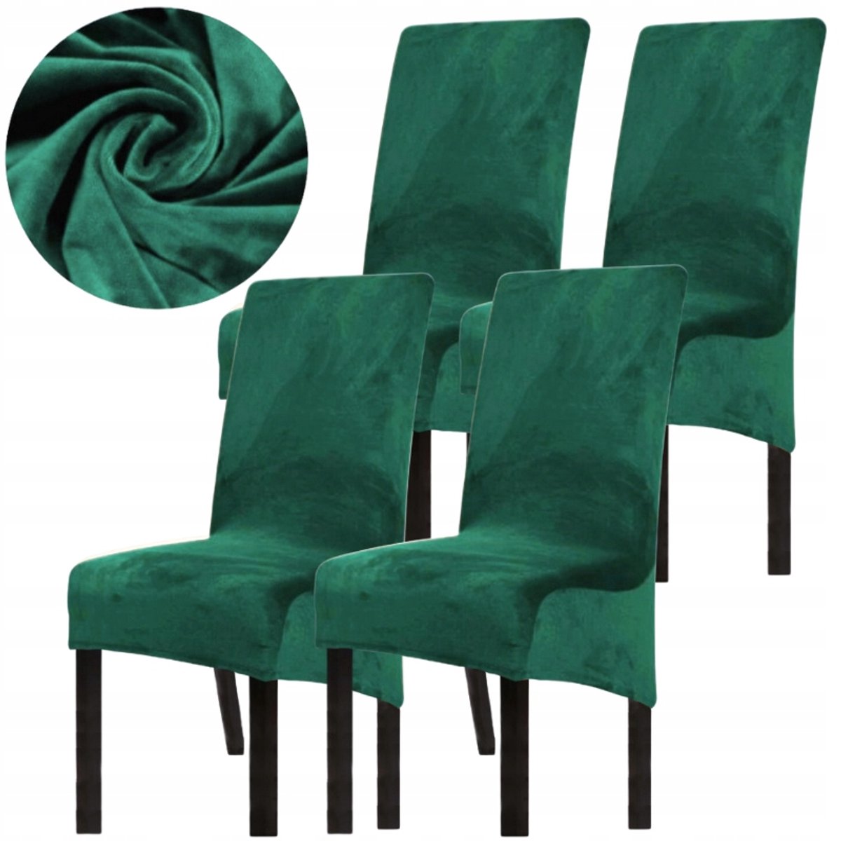 4x Luxe Velours Stoelhoes - Antislip & Elastisch - Groen