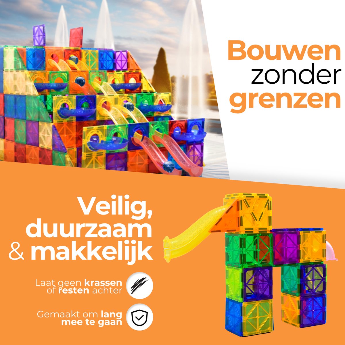 Magna Minds - Magnetic Tiles - Knikkerbaan - 102 stuks - Magnetisch Speelgoed - Constructie speelgoed - Magnetische tegels - Montessori speelgoed - Magnetic toys - Magnetische bouwstenen - Speelgoed Kinderen — afbeelding 6