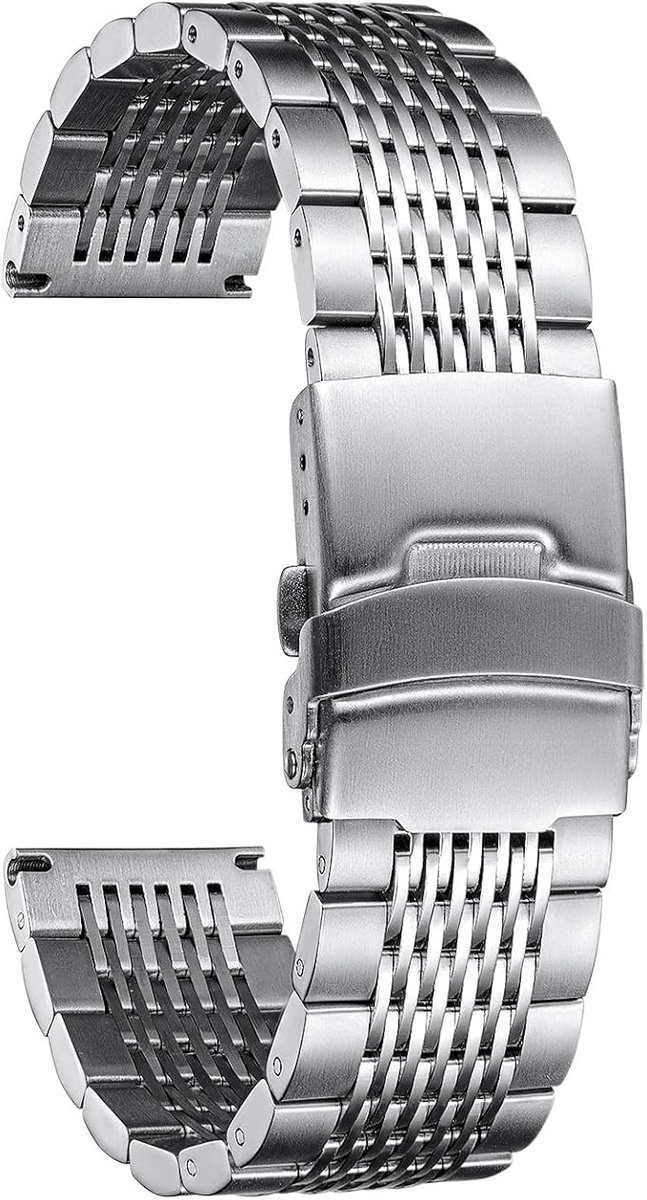Premium Gepolijste Grids Metalen Mesh Rvs Horloge Strap Quick Release Vervanging Horloge Band met Dubbele Sloten Implementatie Gesp voor Man Vrouw 22mm